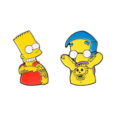 China Wholesale America Ready To Ship Popular Cartoon Simpson Enime Metal Soft Enamel Cartoon Character Pin Badge for sale