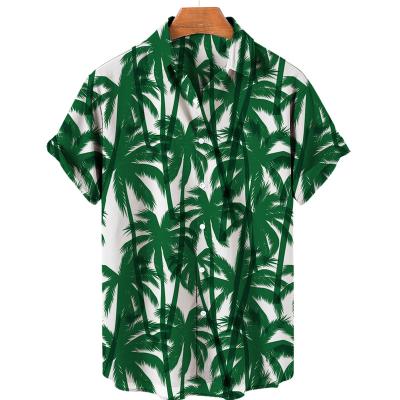 China Anti-pilling Clothing supplier tropical tree holiday men's shirt short sportswear Aloha custom 3D printed men's fabric for sale