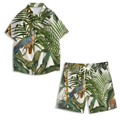 China Anti-pilling 2024 Desen New Men's Hawaiian Beach Print Set Single row Button Short Sleeve Sports Set Men's Casual Set for sale