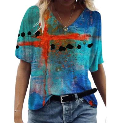 China QUICK DRY Oversized Women 3D Butterfly Print T Shirt Summer 2024 Casual Half Sleeve V-Neck Loose oversized tshirt women for sale