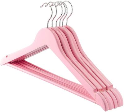 China CLASSIC non-slip shoulder notches pink wooden coat hangers wholesale price cheap coat dress suit hanger cloth for sale