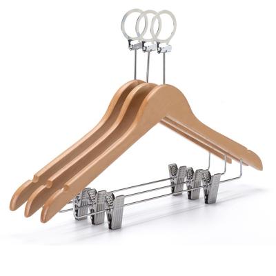 China Anti Theft Clip Suit Luxury Wooden Clothes Hangers Flat Wooden Hotel Hanger for sale