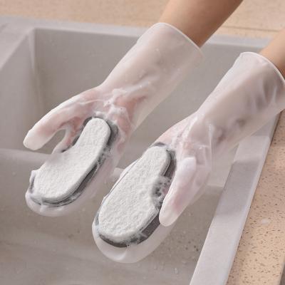 China Wholesale PVC Scouring Pad Dish Washing Brush Cleaning Magic Gloves Hands Ordinary Glove Four Colors Customized Logo For Kitchen for sale