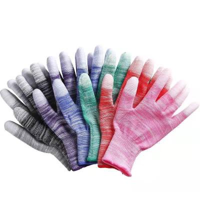 China Non Slip PU Nylon Knitted Striped Anti-Slip Palm Coated Hand Protective Outdoor Yard Gardening Planting Working Work Gloves for sale