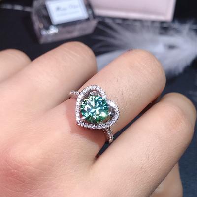 China 925 Casual / Sporty Silver Engagement Ring Diamond 1Carat 2Carat 3 Carat Round Blue Green Moissanite Ring for sale