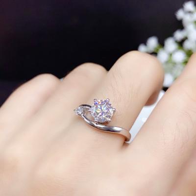 China Real 925 Silver Ring Diamond 1Carat Casual/Sport Engagement Round Moissanite Ring D VVS GRA for sale