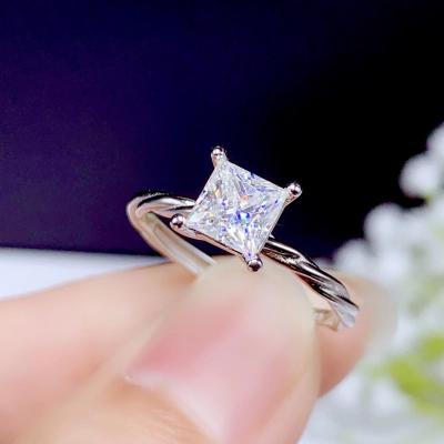 China DIAMOND RING 925 Sterling Silver Women's Casual/Sporty Square Gemstone Real Moissanite Ring 1ct Ring D VVS GRA for sale