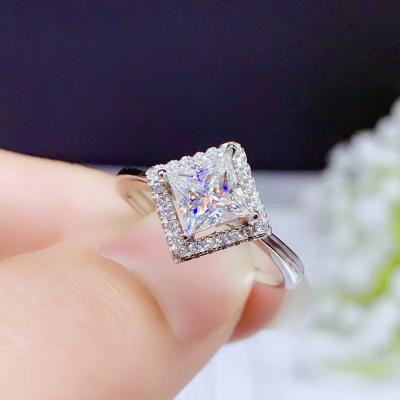 China DIAMOND RING 925 Sterling Silver Women's Casual/Sporty Square Gemstone Real Moissanite Ring 1ct Ring D VVS GRA for sale