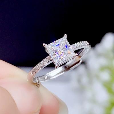 China DIAMOND RING 925 Sterling Silver Women's Casual/Sporty Square Gemstone Real Moissanite Ring 1ct Ring D VVS GRA for sale