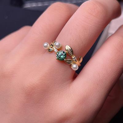 China 925 Silver Ring Diamond 0.5Carat Casual / Sporty Engagement Round Blue Green Moissanite Ring for sale