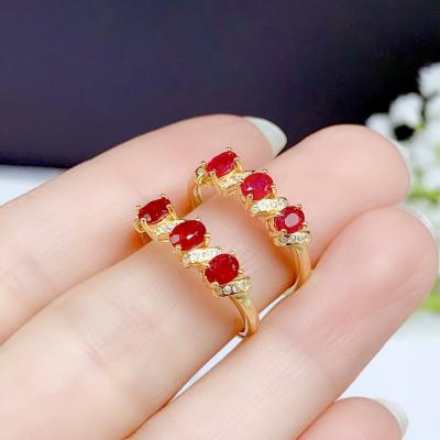 China Wholesale High End Casual / Sporty Natural Red Color Ring 925 Sterling Silver Inlaid Womens Jewelry Beautiful for sale