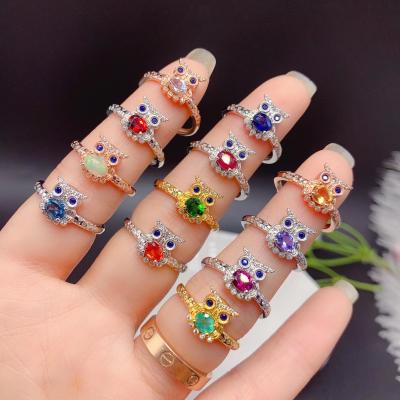 China New Casual/Sporty Owl Ring 925 Sterling Silver All Kinds of Natural Red Sapphire Tanzanite Green Opal for sale