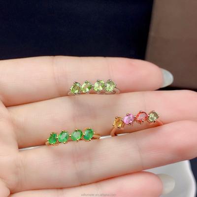 China Natural Rare Casual/Sporty Ring Women's Emerald 925 Sterling Silver Olivine Color Sapphire Ring for sale