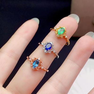 China Sterling Silver Style 925 Adjustable Ring Sapphire Gem Genuine Gem Lady Casual/Sporty Natural Green Single Size for sale