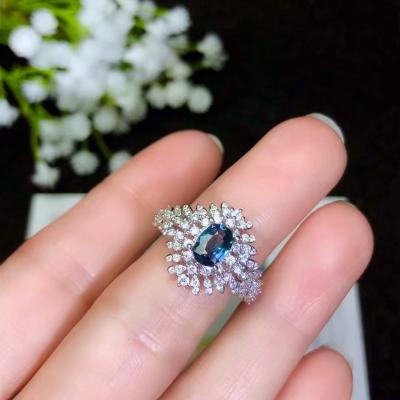 China Natural Chinese Sapphire Gemstone Women's Gem Jewelry 925 Sterling Silver Genuine Casual/Sporty Ring 1 Carat for sale