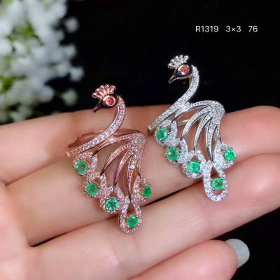 China Casual/Sporty Natural Green Women Ring Phoenix Style Peacock 925 Sterling Silver Precious Gem for sale