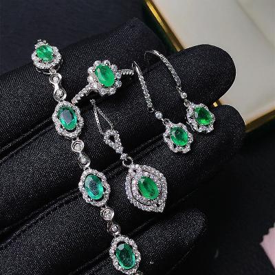 China Natural Green Women 925 Sterling Silver Ring Bracelet Necklace Earrings Jewelry Set Casual/Sporty Stunning Luxury for sale