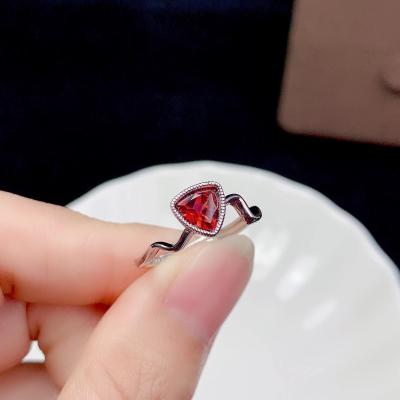 China Genuine Sterling Silver Style 925 Ring Garnet Gem Adjustable Genuine Gem Lady Casual/Sporty Natural Simple Size for sale