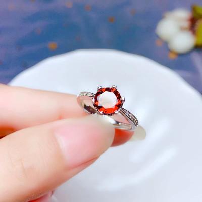 China Garnet Ring 925 Sterling Silver Casual/Sporty Natural Red Women Round Clean Clear Gem for sale