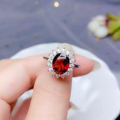 China 3 Carat Sterling Silver Natural Red Women's Casual/Sporty Garnet Ring 925 Round Clean Clear Gemstone for sale