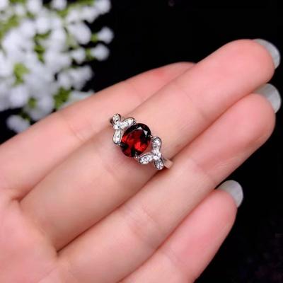 China Garnet Ring 925 Sterling Silver Casual/Sporty Natural Red Women Round Clean Clear Gem for sale