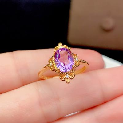 China Sterling Silver Style 925 Adjustable Genuine Ring Amethyst Gemstone Gem Lady Casual/Sporty Natural Single Size for sale