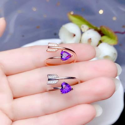 China Natural Casual/Sporty Women's Amethyst Ring Custom Style 925 Sterling Silver Heart Gem for sale