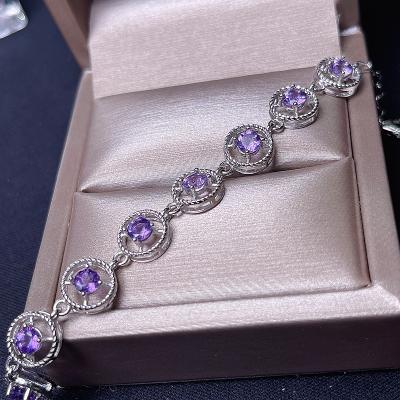 China Beautiful Amethyst Neo-Gothic Natural Women's Bracelet 925 Sterling Silver Color for sale