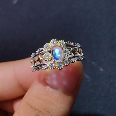 China Casual/Sporty Natural Moonstone Ring Blue MOONSTONE 925 Sterling Silver Hot Selling Women Style for sale