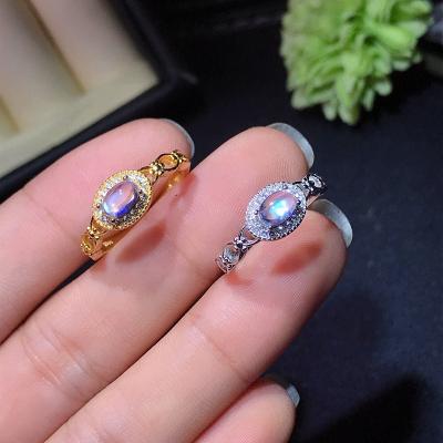 China Natural Moonstone Ring Blue MOONSTONE 925 Sterling Silver Style Hot Selling Women's Gold Plating Casual/Sporty for sale