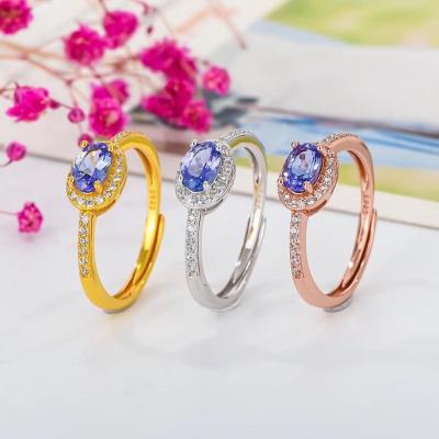 China Genuine 925 Sterling Silver Ring Style 0.5ct Tanzanite 0.5ct Genuine Gem Gemstone Casual/Sporty Natural Single Size Gemstone Lady for sale