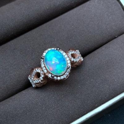 China Sterling Silver Style 925 Ring Gemstone Adjustable Genuine Lady Single Size Casual/Sporting Natural Opal for sale