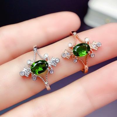 China Adjustable Genuine Genuine 925 Ring Gemstone Gem Lady Single Cut Casual/Sporty Natural Sterling Silver Diopside for sale