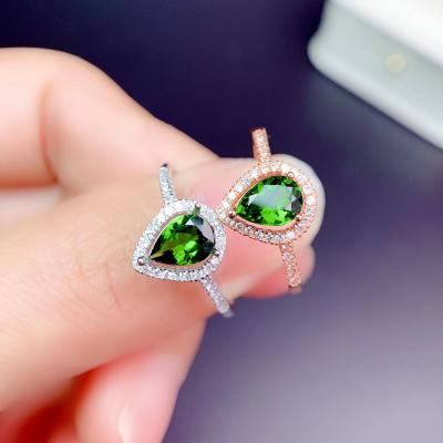 China RING Casual/Sporty Natural Diopside 925 Sterling Silver Plated Platinum Rose Gold Water Drop 1 Carat Gem Women's Green Gemstone Ring for sale