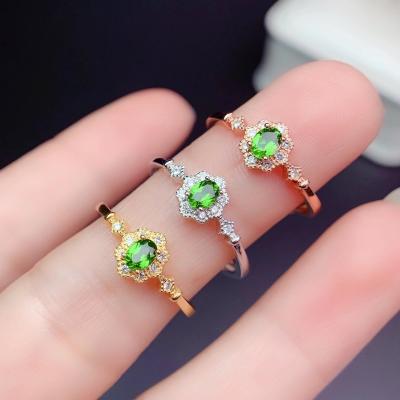 China Adjustable Genuine Genuine 925 Ring Gemstone Gem Lady Single Cut Casual/Sporty Natural Sterling Silver Diopside for sale