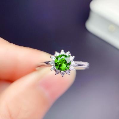 China Adjustable Genuine Genuine 925 Ring Gemstone Gem Lady Single Cut Casual/Sporty Natural Sterling Silver Diopside for sale