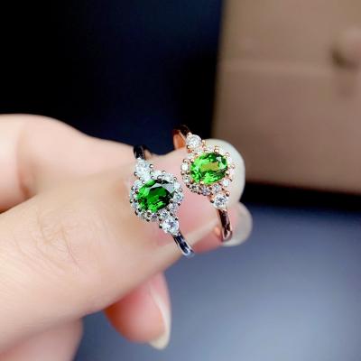 China Adjustable Genuine Genuine 925 Ring Gemstone Gem Lady Single Cut Casual/Sporty Natural Sterling Silver Diopside for sale