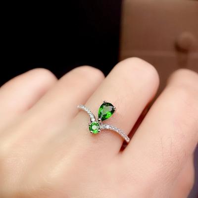 China Adjustable Genuine Genuine 925 Ring Gemstone Gem Lady Single Cut Casual/Sporty Natural Sterling Silver Diopside for sale