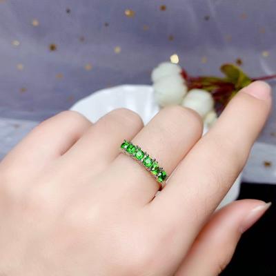 China Adjustable Genuine Genuine 925 Ring Gemstone Gem Lady Single Cut Casual/Sporty Natural Sterling Silver Diopside for sale