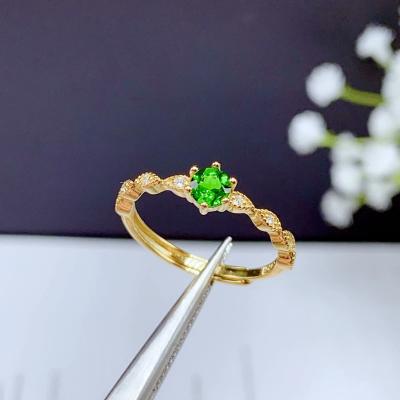 China Adjustable Genuine Genuine 925 Ring Gemstone Gem Lady Single Cut Casual/Sporty Natural Sterling Silver Diopside for sale