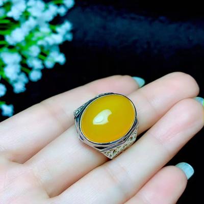 China Hot Selling Simple Style 925 Sterling Silver 5 Carat Natural Gemstone Women's Casual/Sporty Chalcedony Ring Jewelry for sale