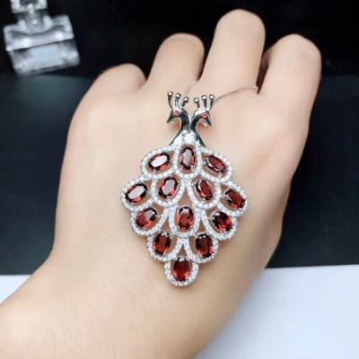 China Office / Career Super Luxurious Natural Women's Sweater Chain Garnet Necklace 925 Sterling Silver for sale