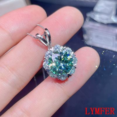 China Other Moissanite Pendant 5 CT 11MM VVS Blue Green Lab With Engagement Certificate Real Necklace 925 Silver for sale