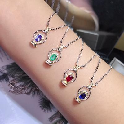 China Office/Career Filled Ruby Tanzanite Sapphire Green Color Clavicle Necklace 925 Sterling Silver Hot Selling Chain Beautiful for sale