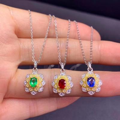 China Office/Natural Green Red Clavicle Chain Necklace 925 Sterling Silver New Career Sapphire Hot Sale for sale