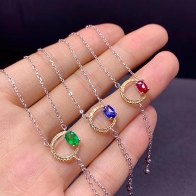 China Office/Natural Green Red Clavicle Chain Necklace 925 Sterling Silver New Career Sapphire 0.5ct Hot Sale for sale