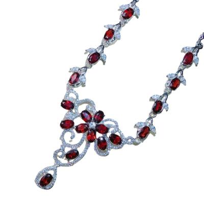 China Office / Career Super Luxurious Natural Women's Sweater Chain Garnet Necklace 925 Sterling Silver for sale