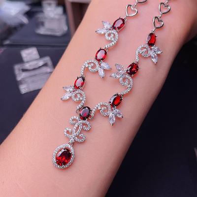 China Office / Career Super Luxurious Natural Women's Sweater Chain Garnet Necklace 925 Sterling Silver for sale