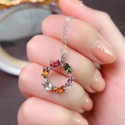 China Office/Career Natural Tourmaline Women's Necklace 925 Sterling Silver Heart Style Hot Sale for sale