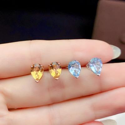 China Ethnic Natural Topaz Earrings 925 Sterling Silver Simple Style Citrine Women for sale